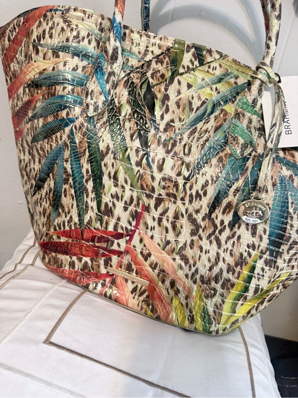 Brahmin Multicolor Palm Leaf & Leopard Print Tote - Picture 8 of 14